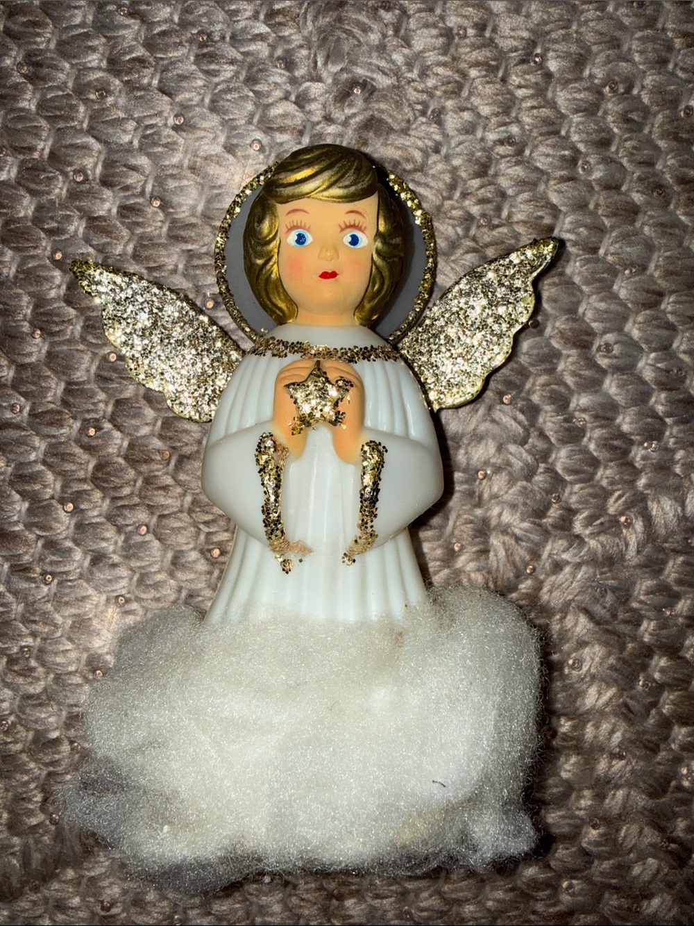 Vintage Doubl-Glo Angel Christmas Tree Topper Hard Plastic 6" tall